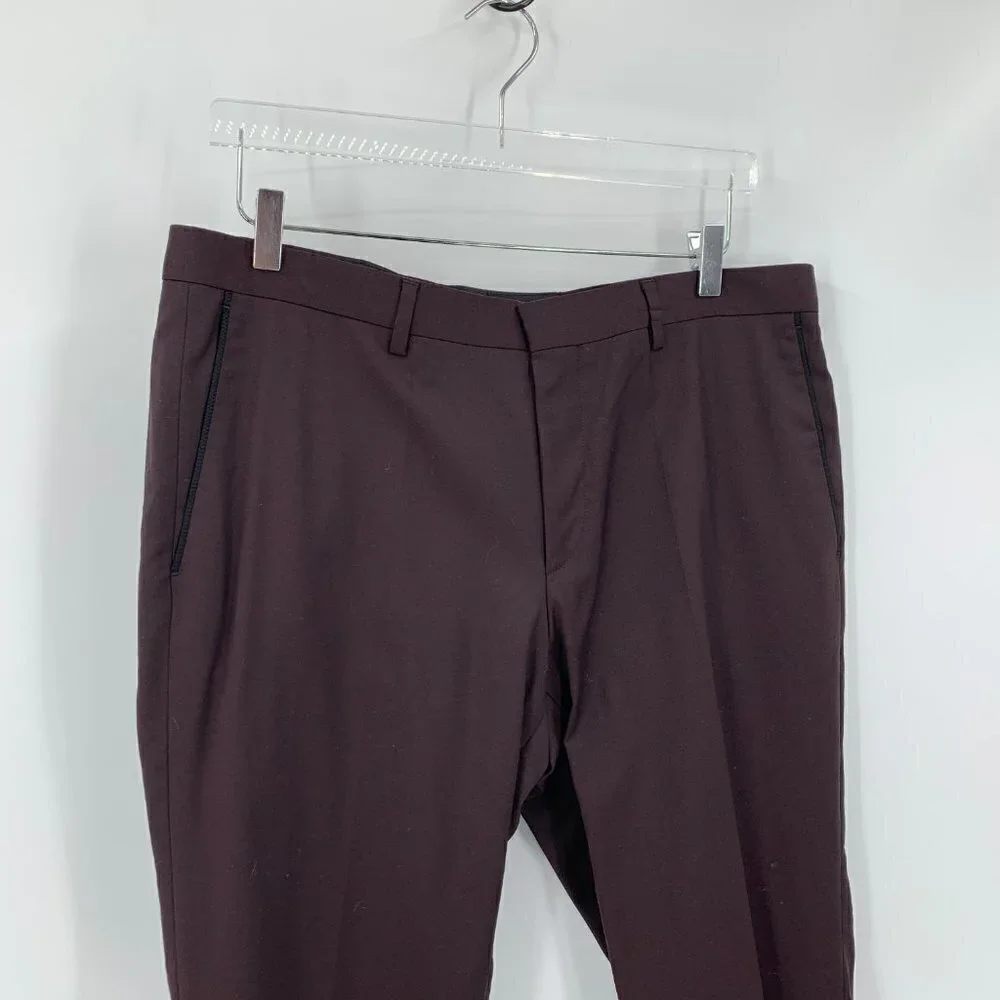 Hugo Boss Gido flat front wool trousers pants slim fit brown unhemmed new 36